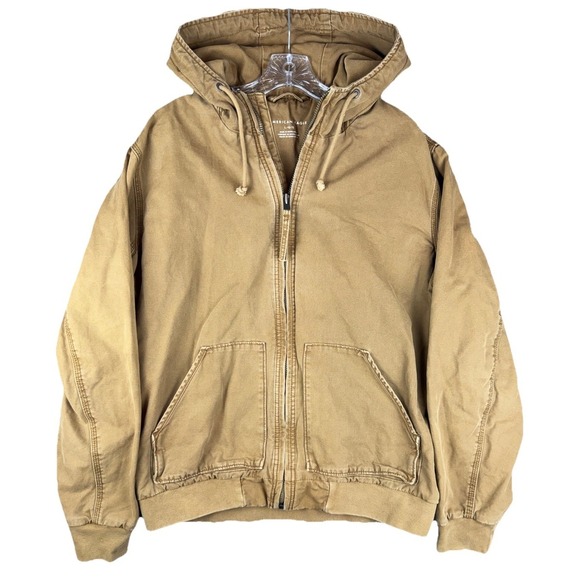 American Eagle Outfitters Jackets & Blazers - American Eagle Hooded Workwear Utility Canvas Hoodie Drawstring Zip Up Jacket L